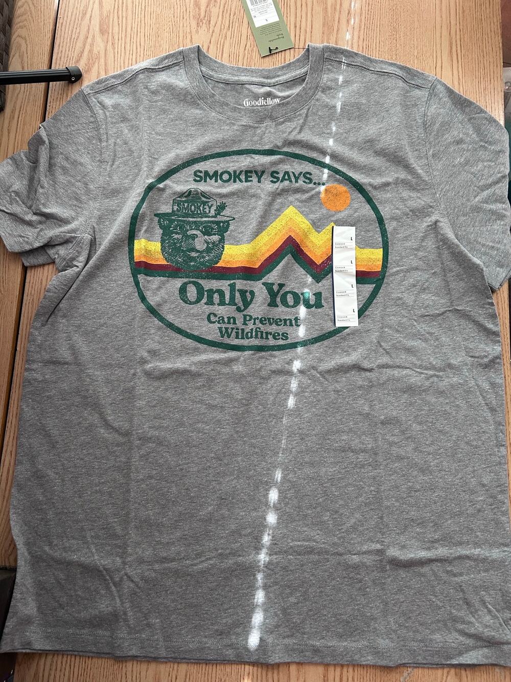 New Mens Goodfellow & Co Smokey The Bear 🐻 T-shirt Cotton Gray Size Large
